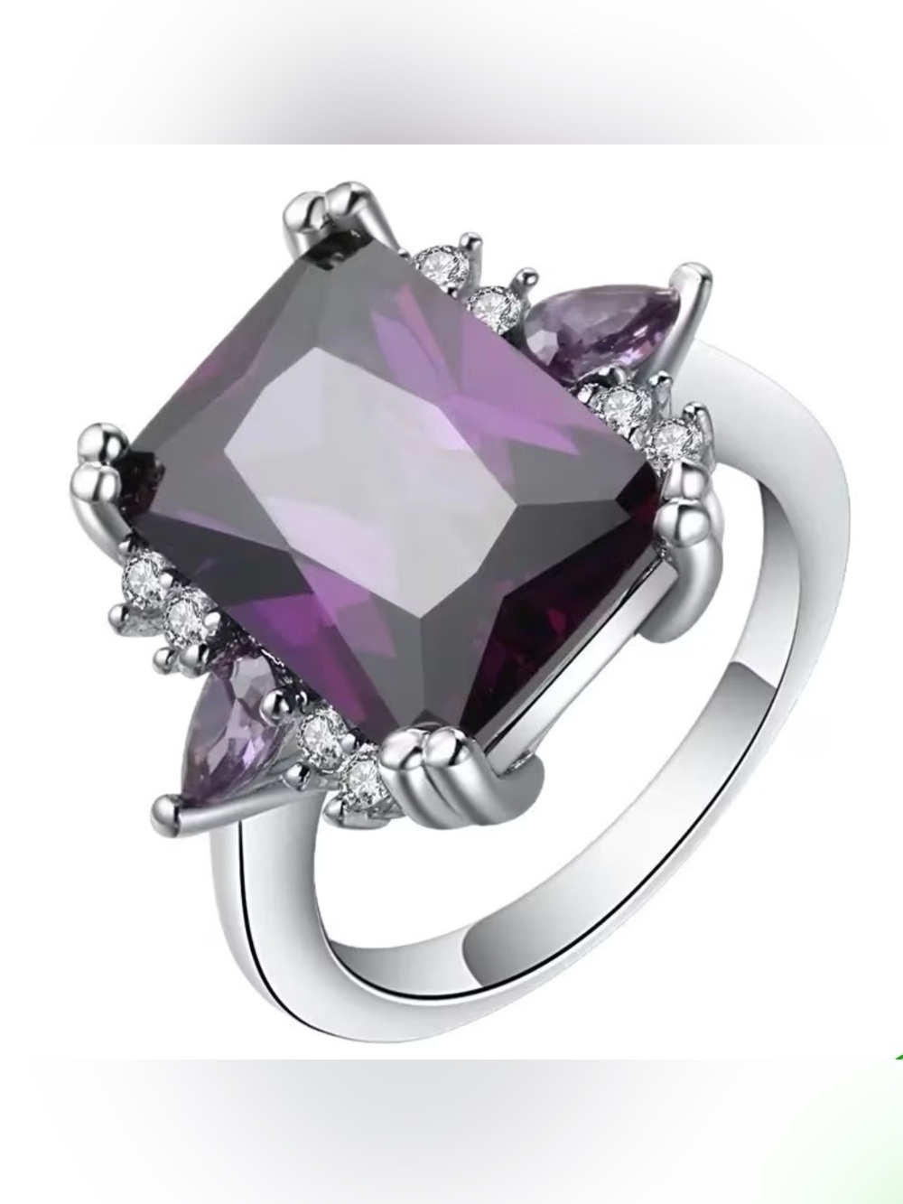 Amethyst-Cut Silver Cocktail Ring